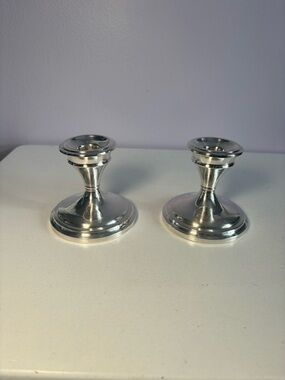 Sterling Silver Metal Pair of Candlestick Holders reinforced with cement.
